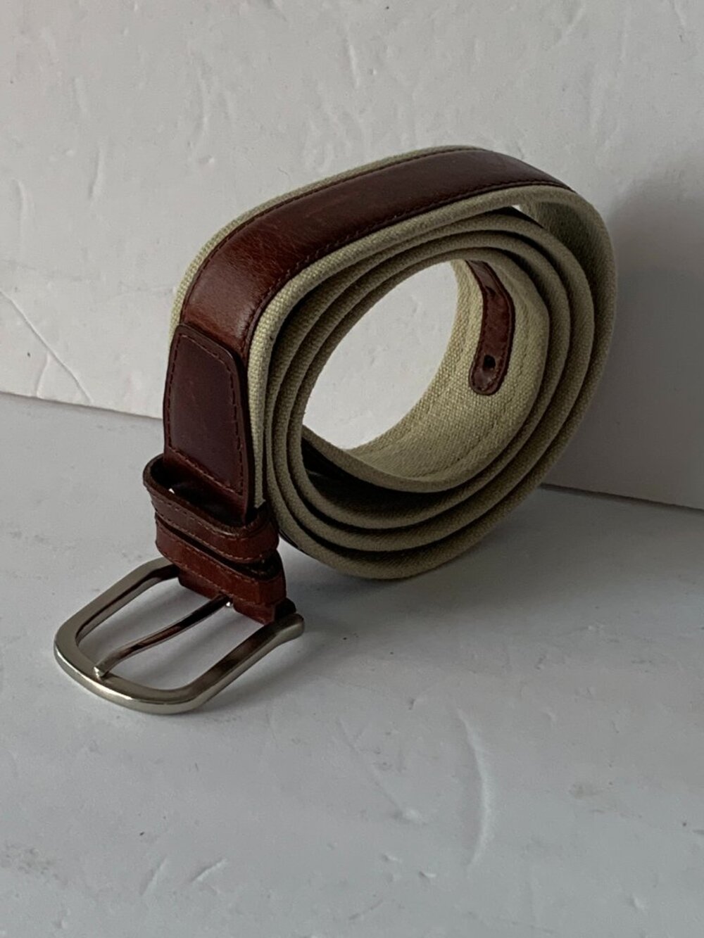 BASS Brown Leather Canvas Belt Men’s Size 44 No Tag Excellent Condition!